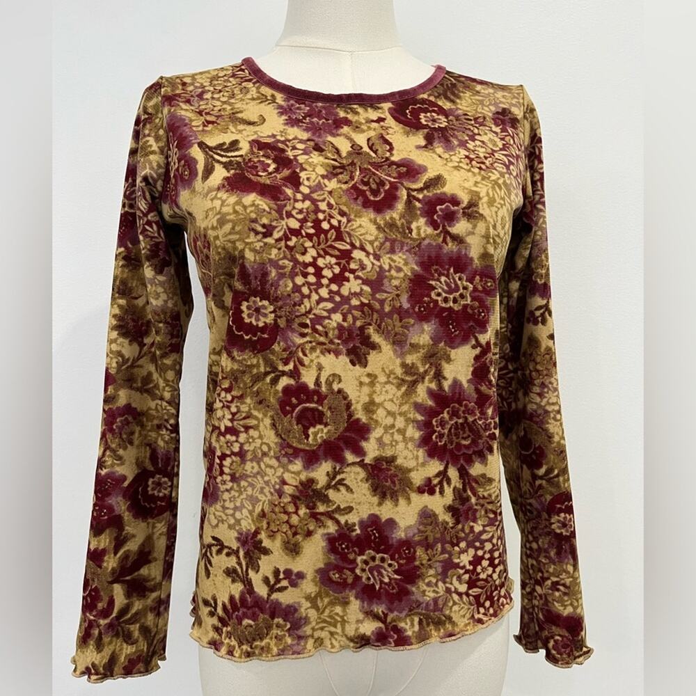 Liz Claiborne‎ Vtg Long Sleeve Y2K Floral Top Petite Grunge Romantic Festival